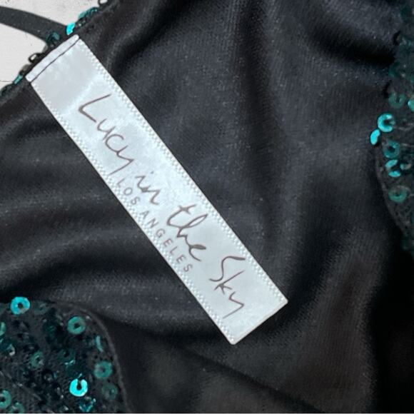 Lucy In The Sky Square Neck Dress in Green Sequins Size M HoCo Evening Party - Picture 12 of 13